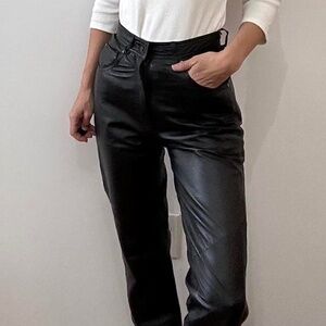 Black Wilson’s leather high-waisted straight-leg trousers